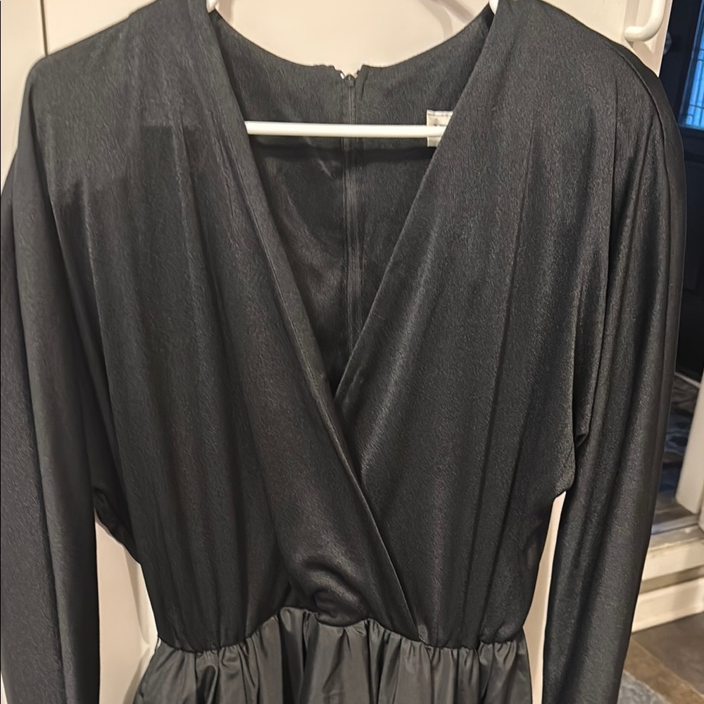 Black Asymmetrical Wrap Long Sleeve Gown